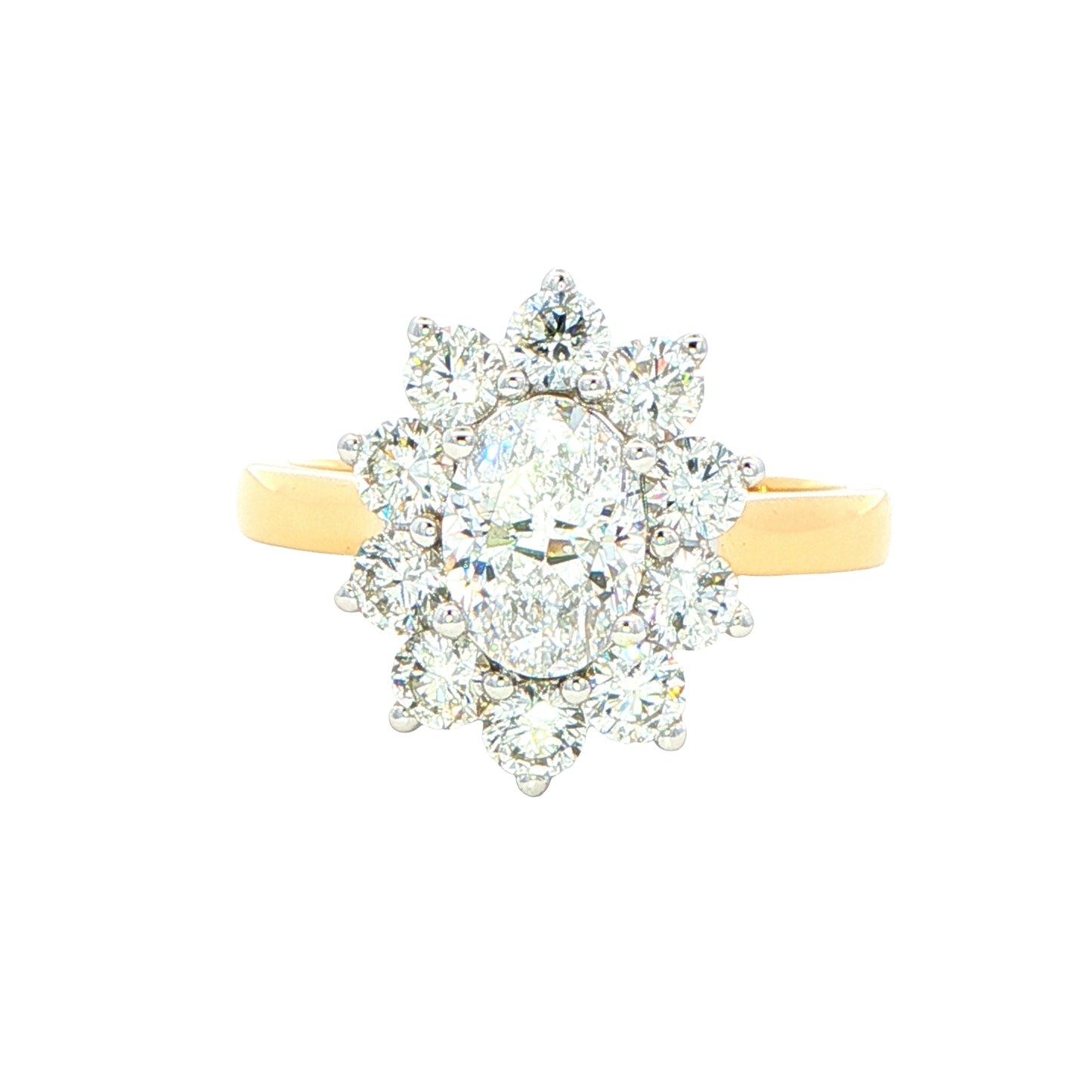 Oval shaped diamond and 10 round brilliant cut diamond cluster style ring - 1.92ct Gardiner Brothers