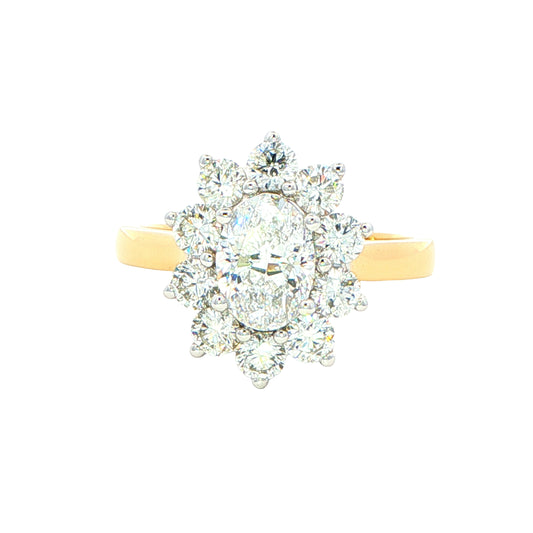 Oval shaped diamond and 10 round brilliant cut diamond cluster style ring - 1.92ct Gardiner Brothers