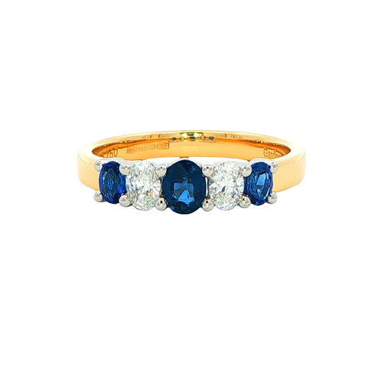 Sapphire and diamond oval shaped 5 stone ring Gardiner Brothers