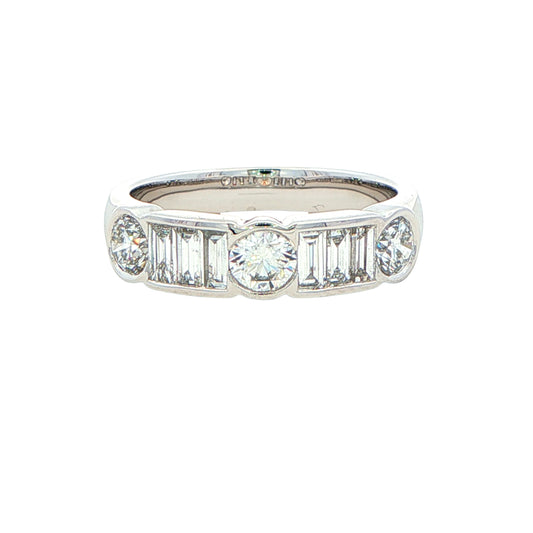 Round Brilliant and Baguette Cut Diamond 9 Stone Ring - 1.12cts Gardiner Brothers