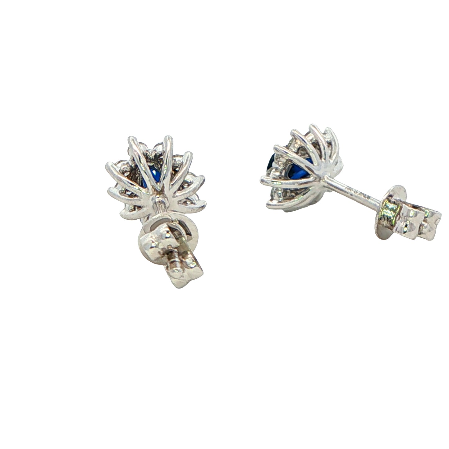 Oval shaped sapphire and round brilliant cut diamond cluster style earring Gardiner Brothers