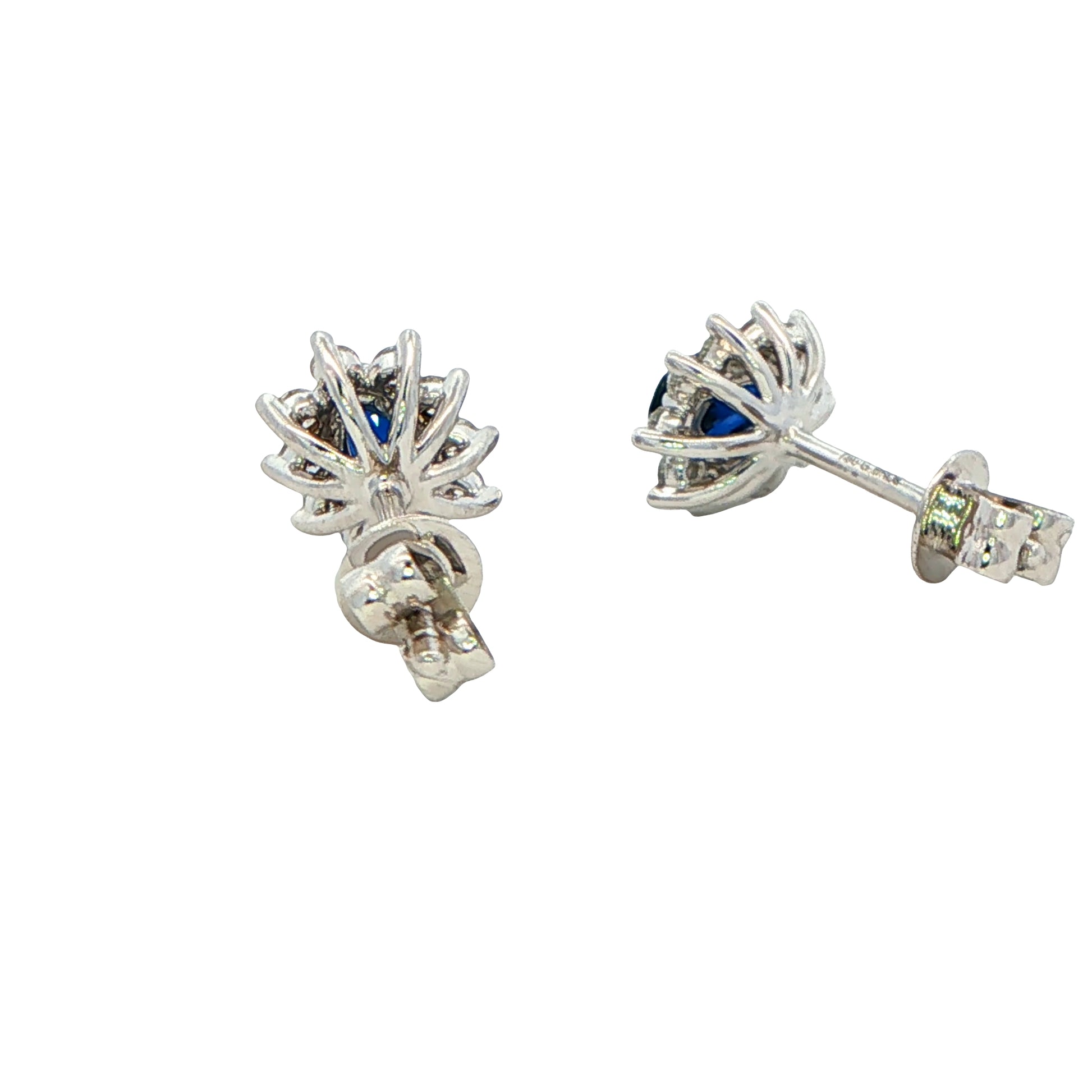 Oval shaped sapphire and round brilliant cut diamond cluster style earring Gardiner Brothers