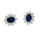 Oval shaped sapphire and round brilliant cut diamond cluster style earrings Gardiner Brothers