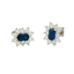 Octagonal shaped sapphire and round brilliant cut diamond cluster style earrings. Gardiner Brothers