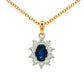 Oval shaped Sapphire and round brilliant cut diamond cluster style pendant Gardiner Brothers