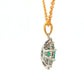 Oval shaped emerald and round brilliant cut diamond cluster style pendant Gardiner Brothers