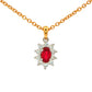 Oval shaped ruby and round brilliant cut diamond cluster style pendant Gardiner Brothers