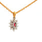 Oval shaped ruby and round brilliant cut diamond cluster style pendant Gardiner Brothers