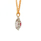 Oval shaped ruby and round brilliant cut diamond cluster style pendant Gardiner Brothers