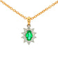 Oval shaped emerald and round brilliant cut diamond cluster style pendant Gardiner Brothers