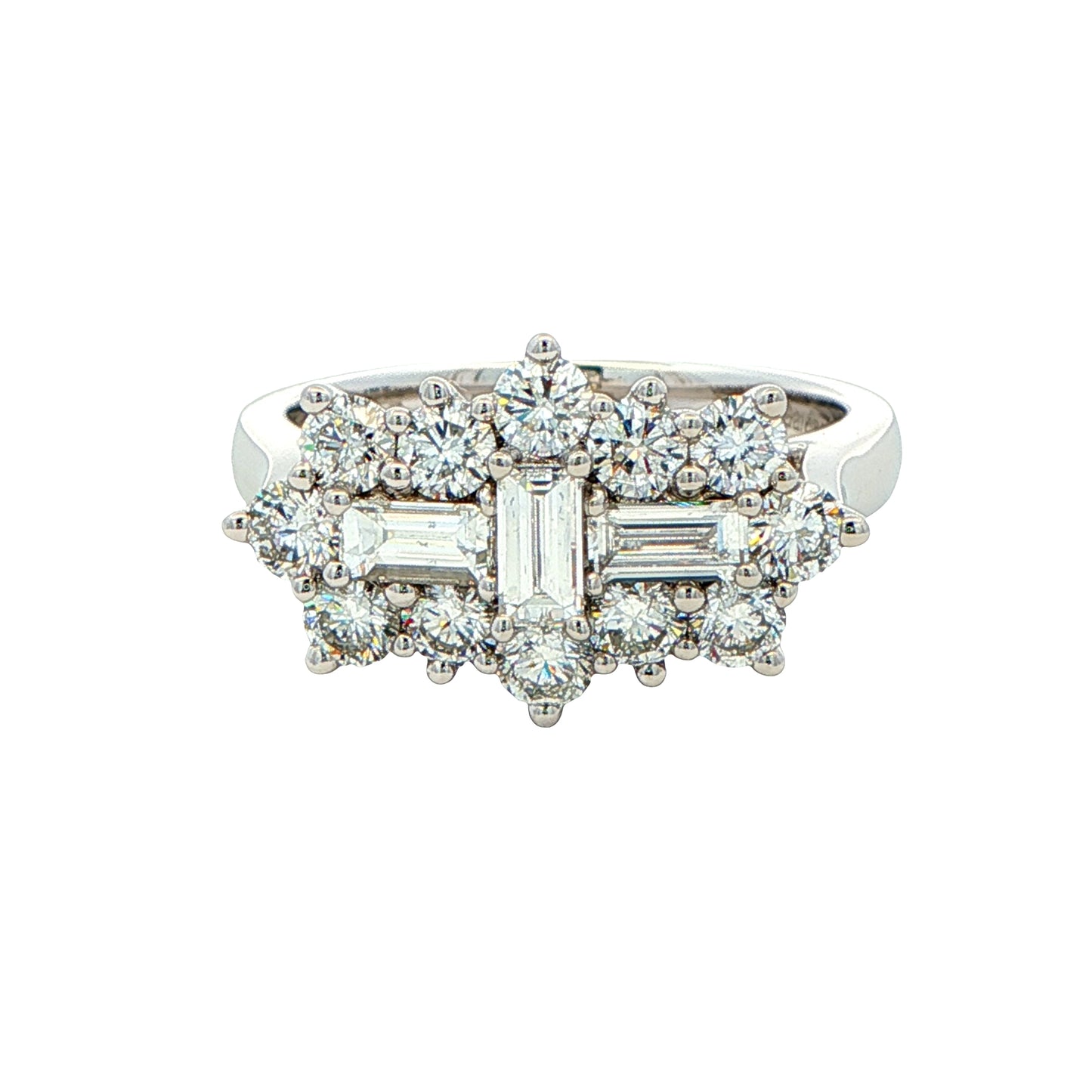 Round Brilliant and Baguette Cut Diamond Cluster Ring - 1.53cts Gardiner Brothers