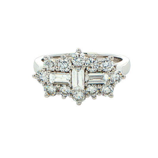 Round Brilliant and Baguette Cut Diamond Cluster Ring - 1.53cts Gardiner Brothers