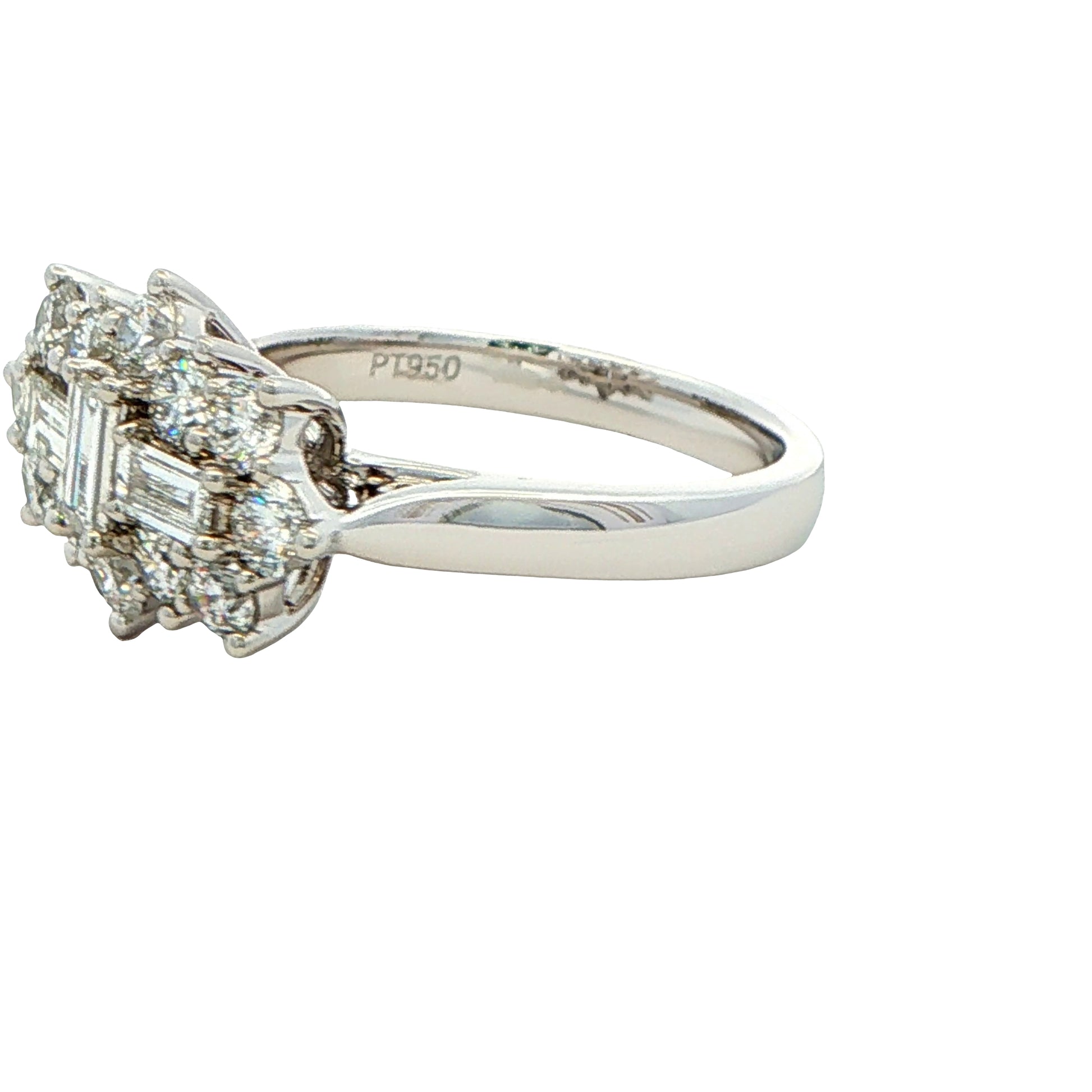 Round Brilliant and Baguette Cut Diamond Cluster Ring - 1.53cts Gardiner Brothers