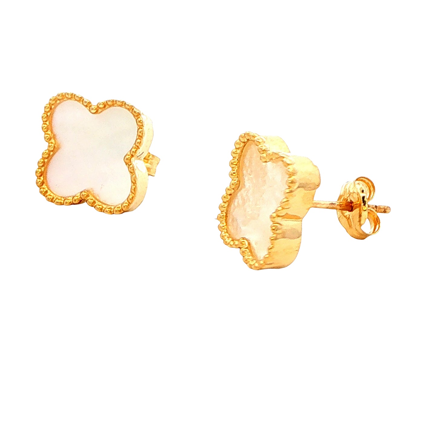 Yellow Gold Mother of Pearl Flower Petal Earrings Gardiner Brothers