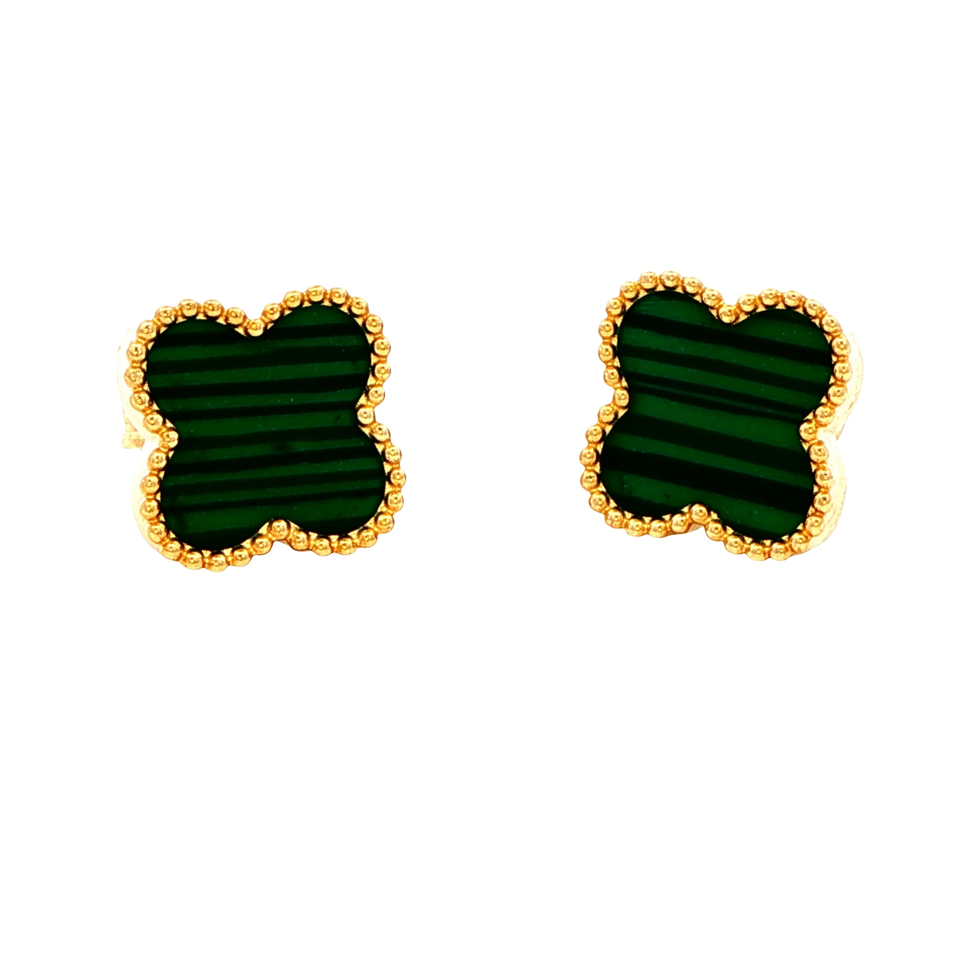 Yellow Gold Malachite Flower Petal Earrings Gardiner Brothers