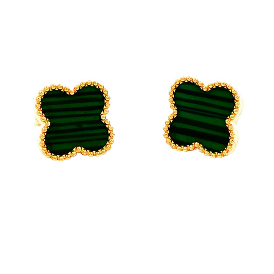 Yellow Gold Malachite Flower Petal Earrings Gardiner Brothers