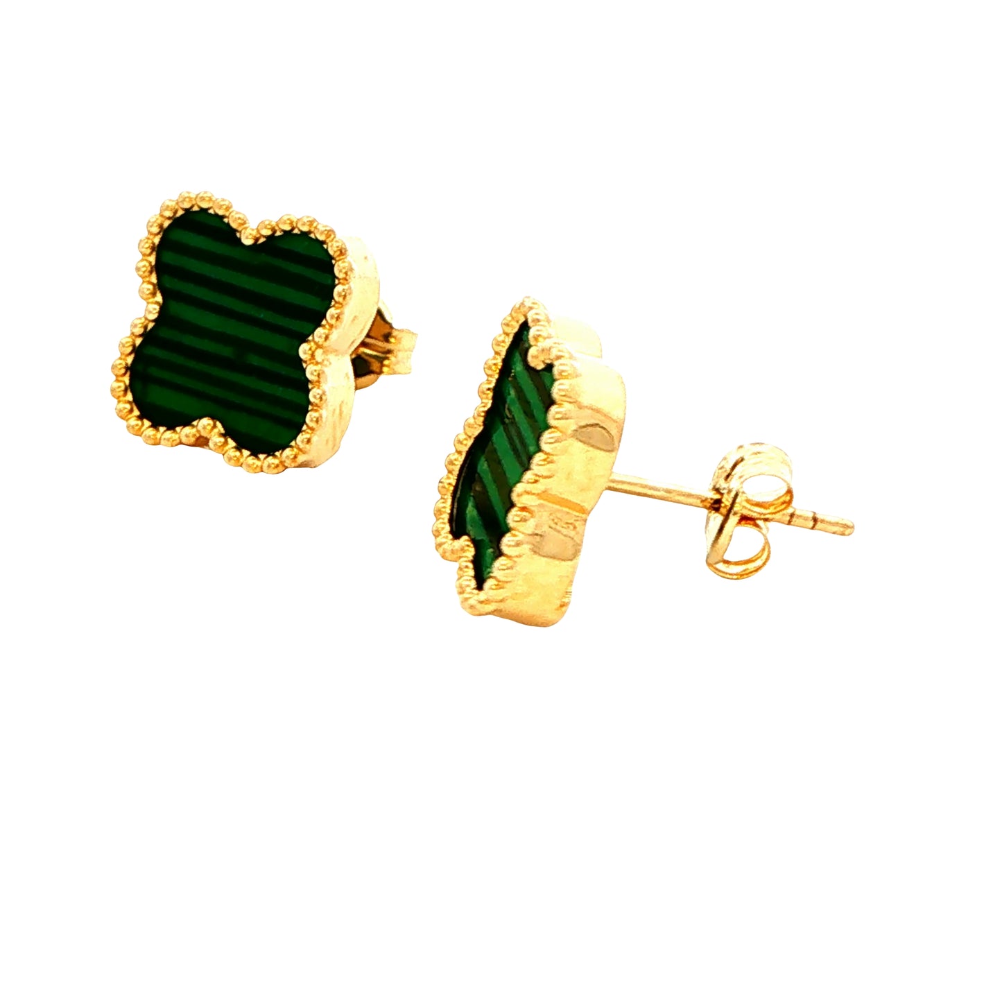 Yellow Gold Malachite Flower Petal Earrings Gardiner Brothers