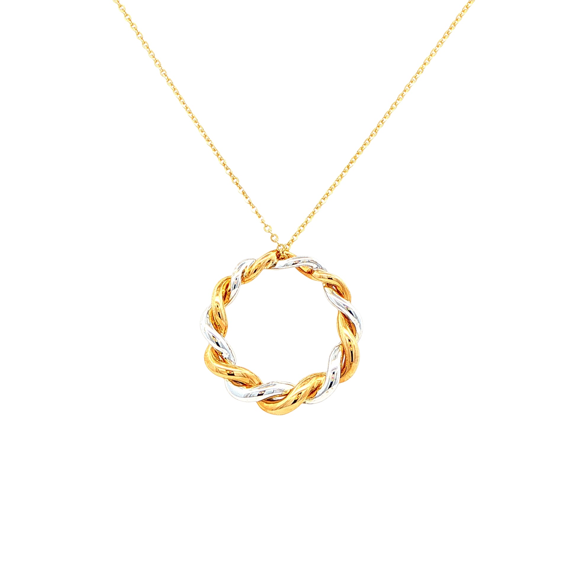 Yellow and White Gold Twisted Circle Pendant Gardiner Brothers