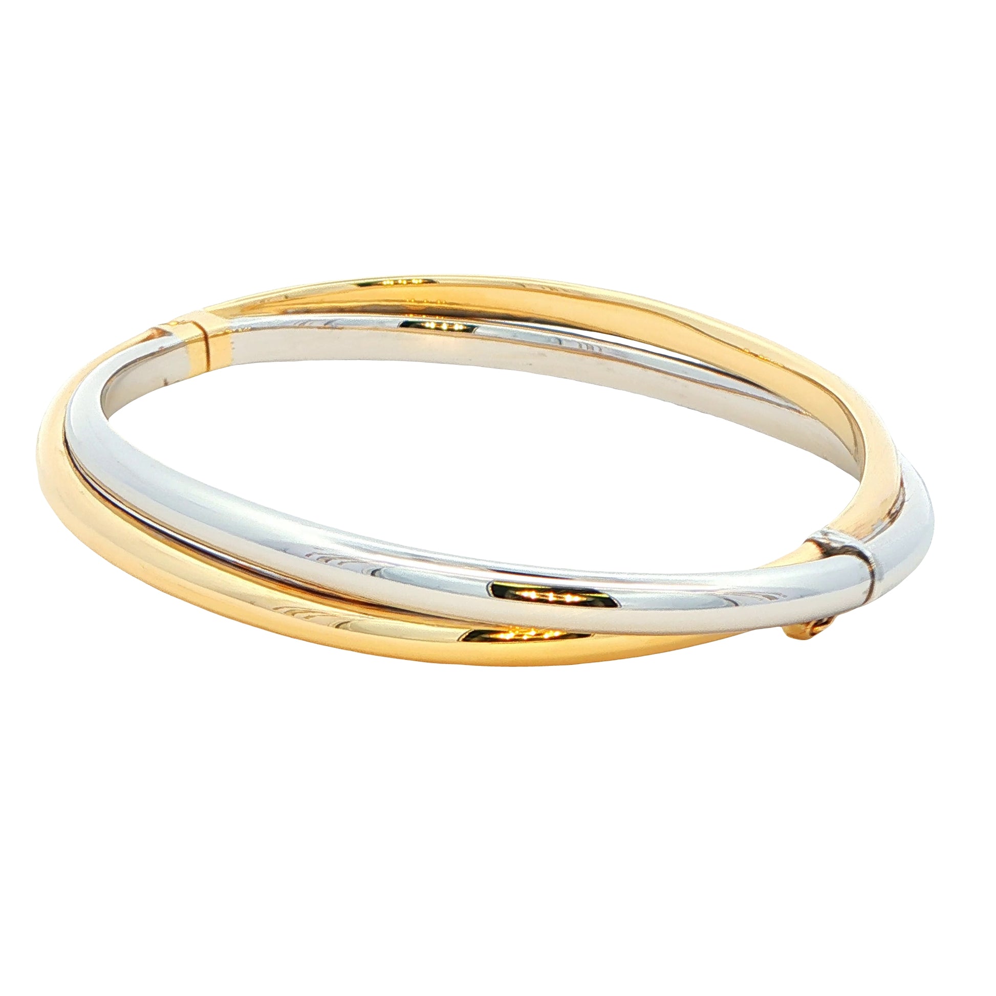 Yellow and White Gold D Shape Cross Over Bangle Gardiner Brothers