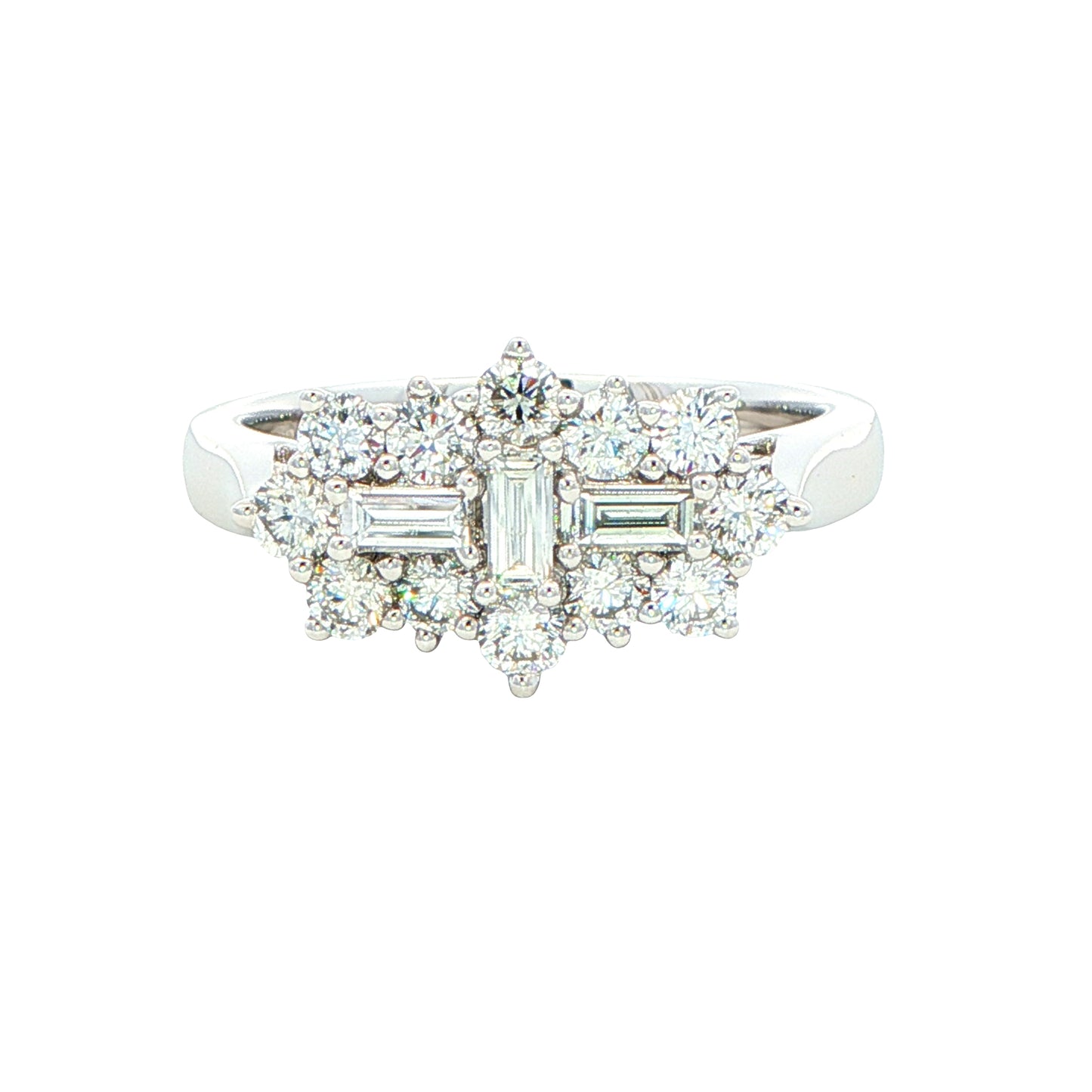 Emerald and round brilliant cut diamond Boat style cluster ring - 1.00cts Gardiner Brothers