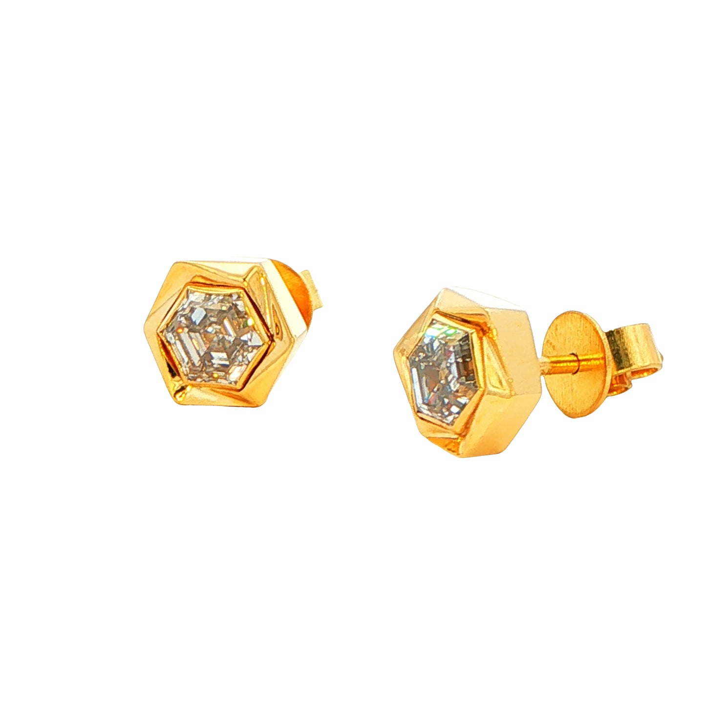 Lab Grown Hexagonal Cut Diamond Solitaire Earrings - 1.40cts Gardiner Brothers