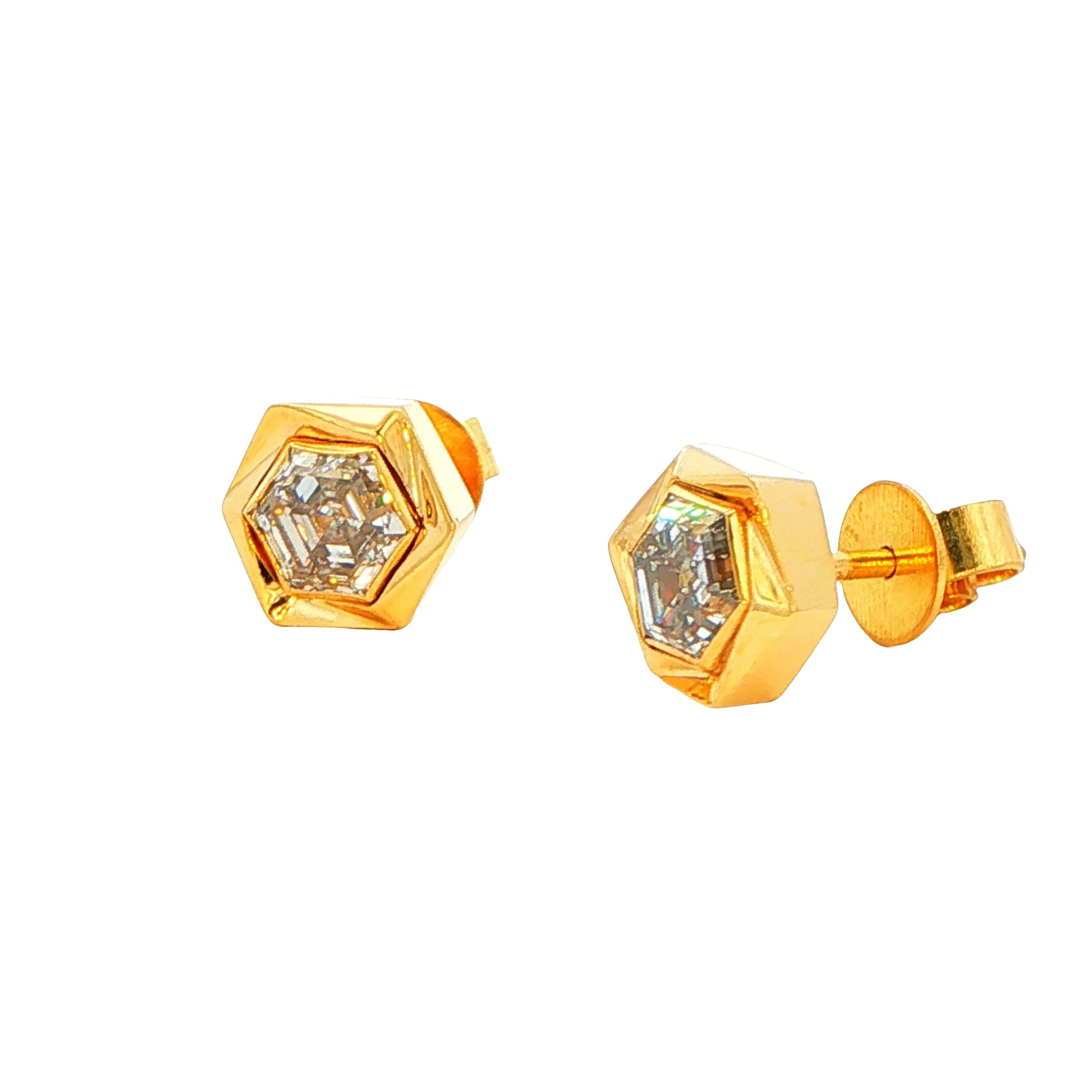 Lab Grown Hexagonal Cut Diamond Solitaire Earrings - 1.40cts Gardiner Brothers