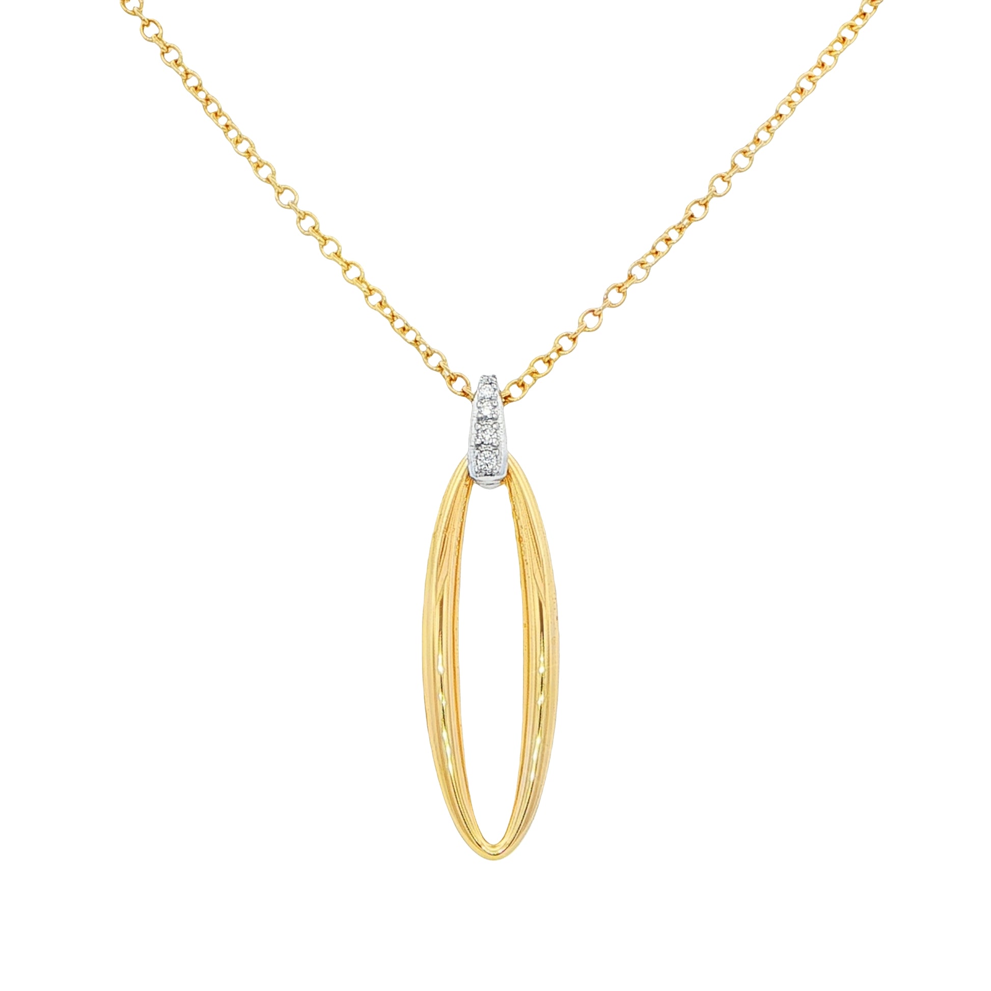 Yellow and White Gold Open Oval Diamond Drop Pendant Gardiner Brothers