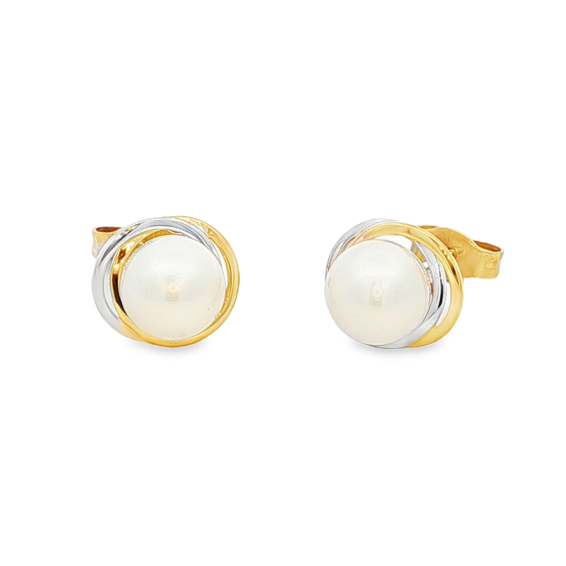 Yellow and White Gold Pearl Swirl Earrings Gardiner Brothers