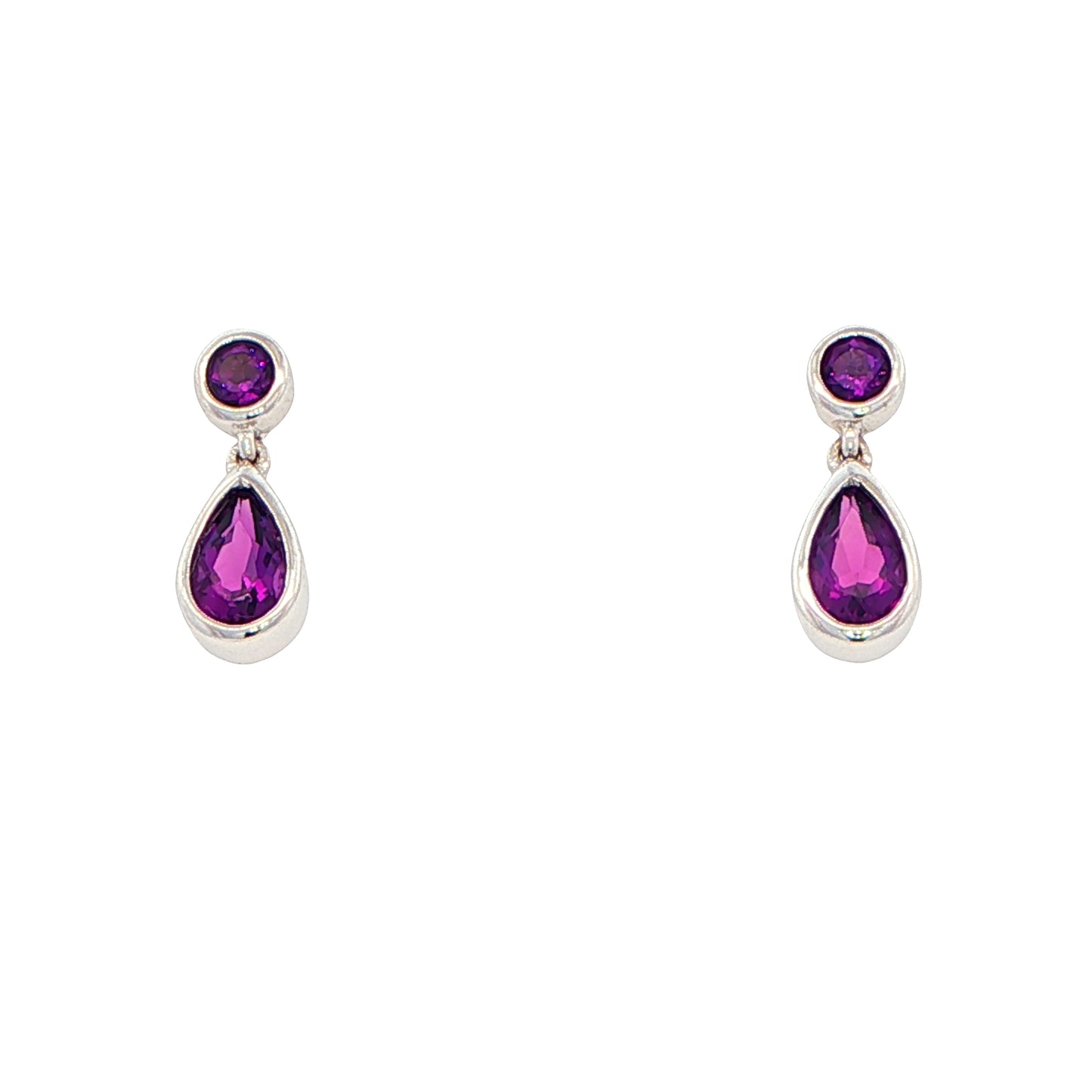 Round and Pear Shaped Amethyst Drop Style Earrings Gardiner Brothers