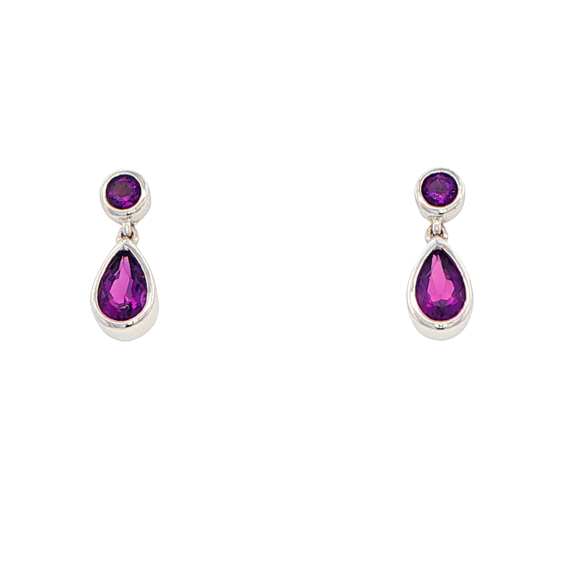 Round and Pear Shaped Amethyst Drop Style Earrings Gardiner Brothers