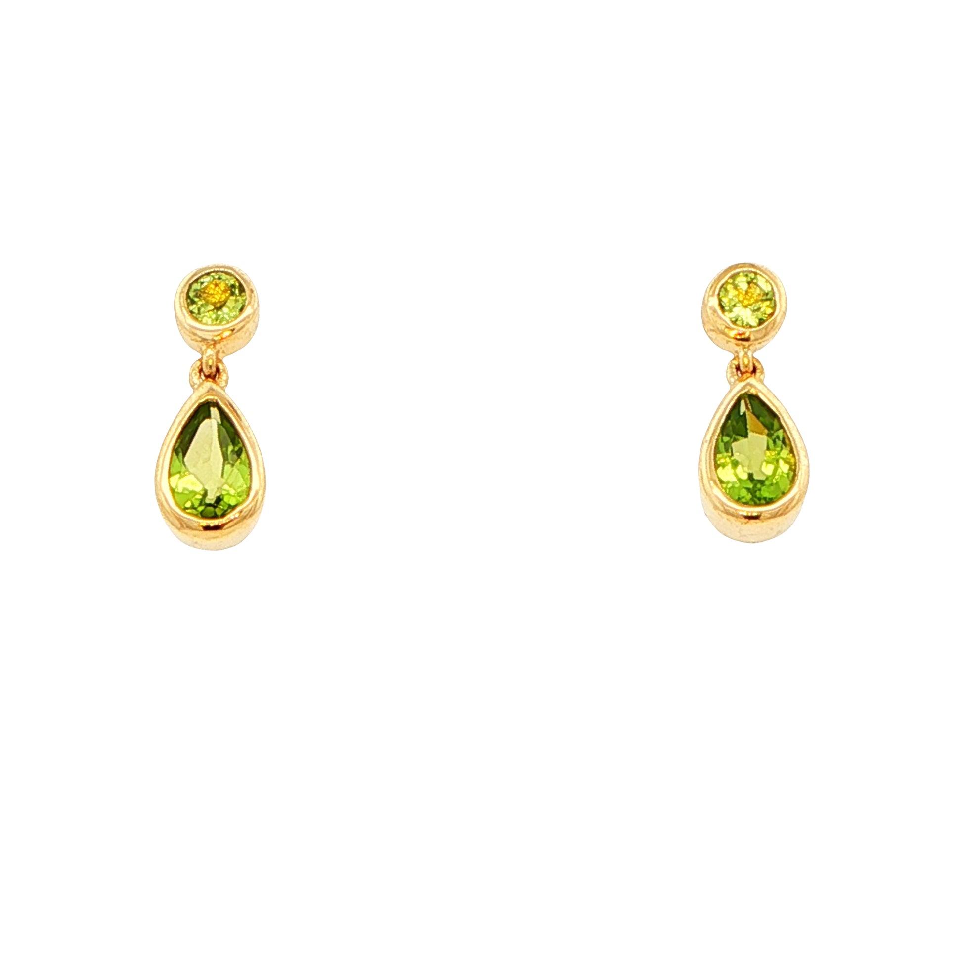 Round and Pear Shaped Peridot Drop Style Earrings Gardiner Brothers