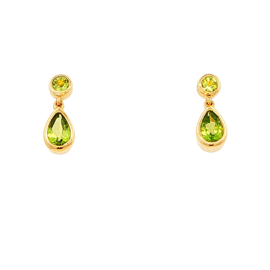 Round and Pear Shaped Peridot Drop Style Earrings Gardiner Brothers