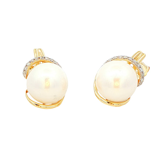 Yellow Gold Fancy Style Pearl and Diamond Earrings Gardiner Brothers