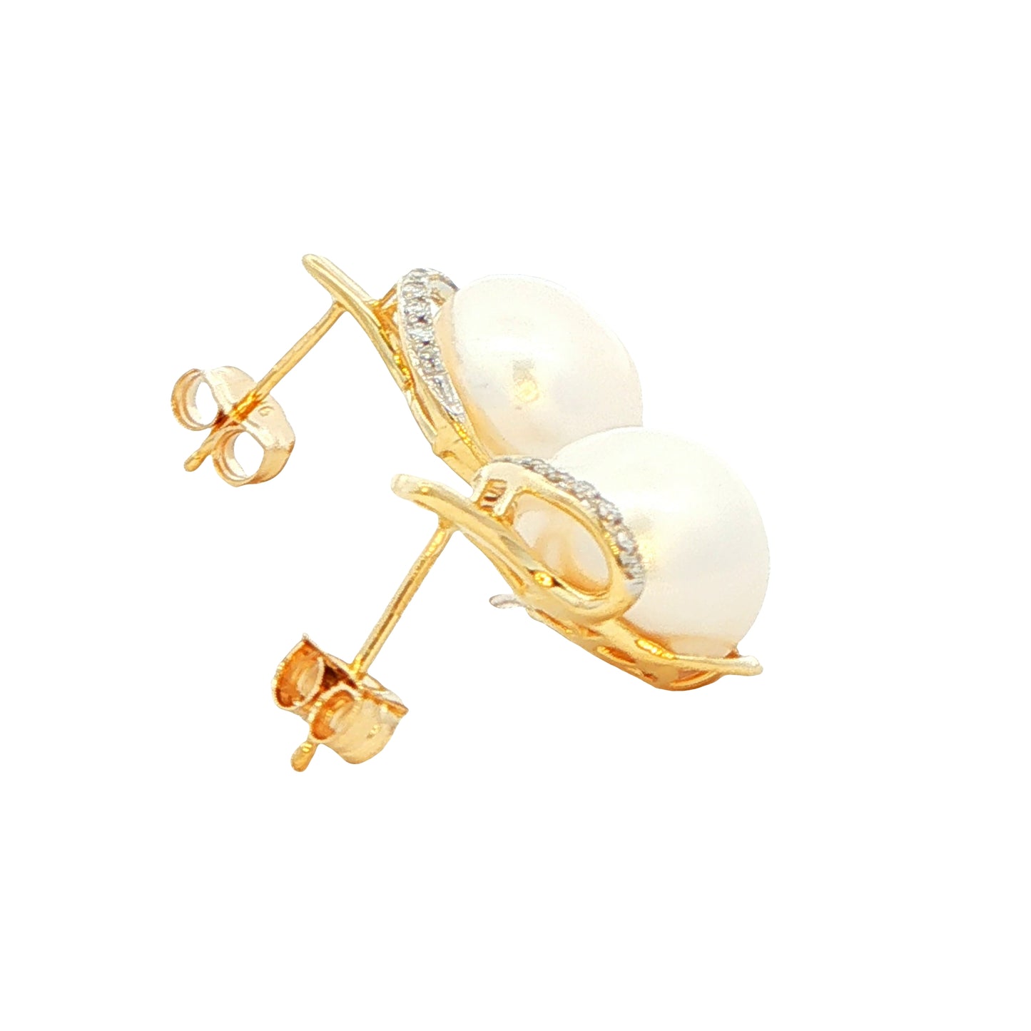 Yellow Gold Fancy Style Pearl and Diamond Earrings Gardiner Brothers