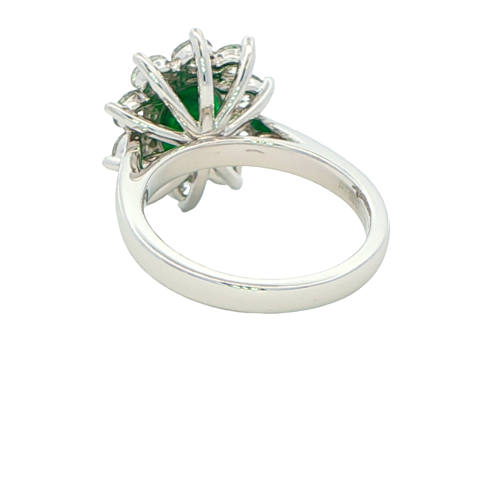 Oval shaped emerald and round brilliant cut diamond cluster style ring Gardiner Brothers