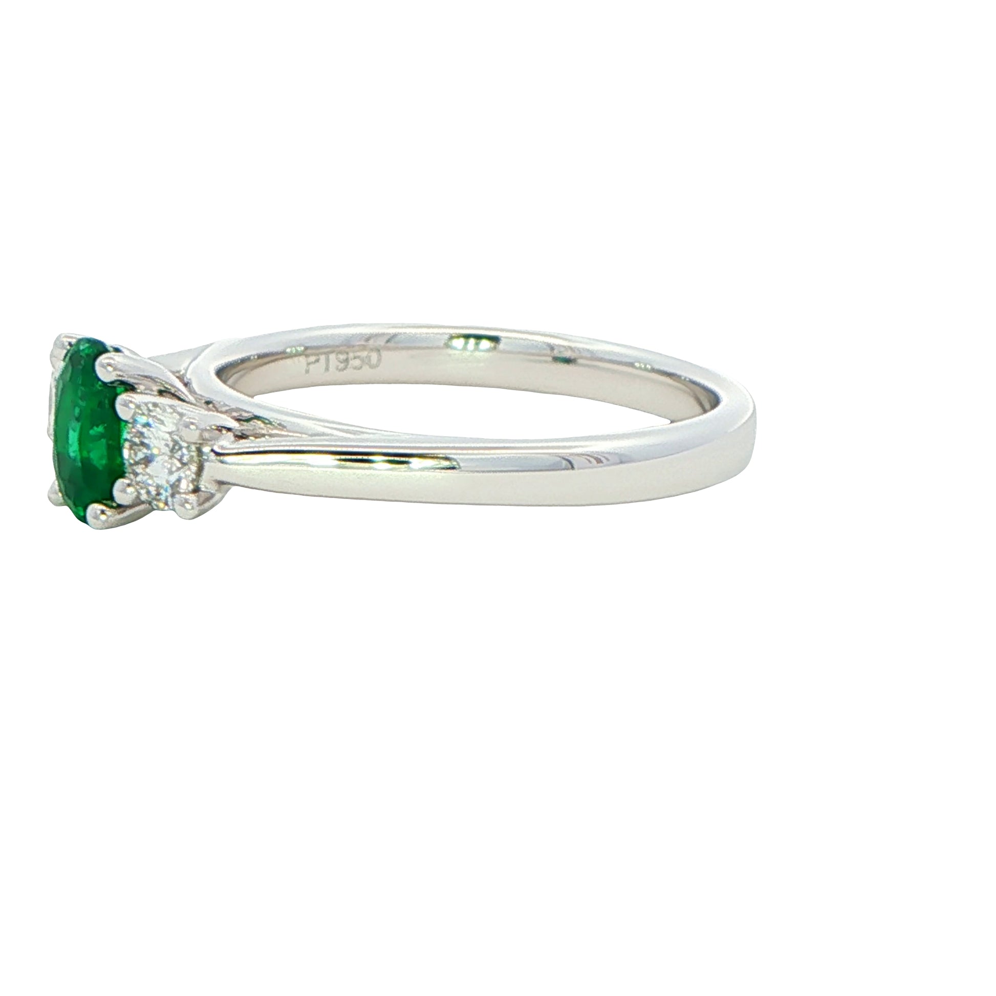 Oval Emerald and Round Brilliant Cut Diamond 3 Stone Ring Gardiner Brothers