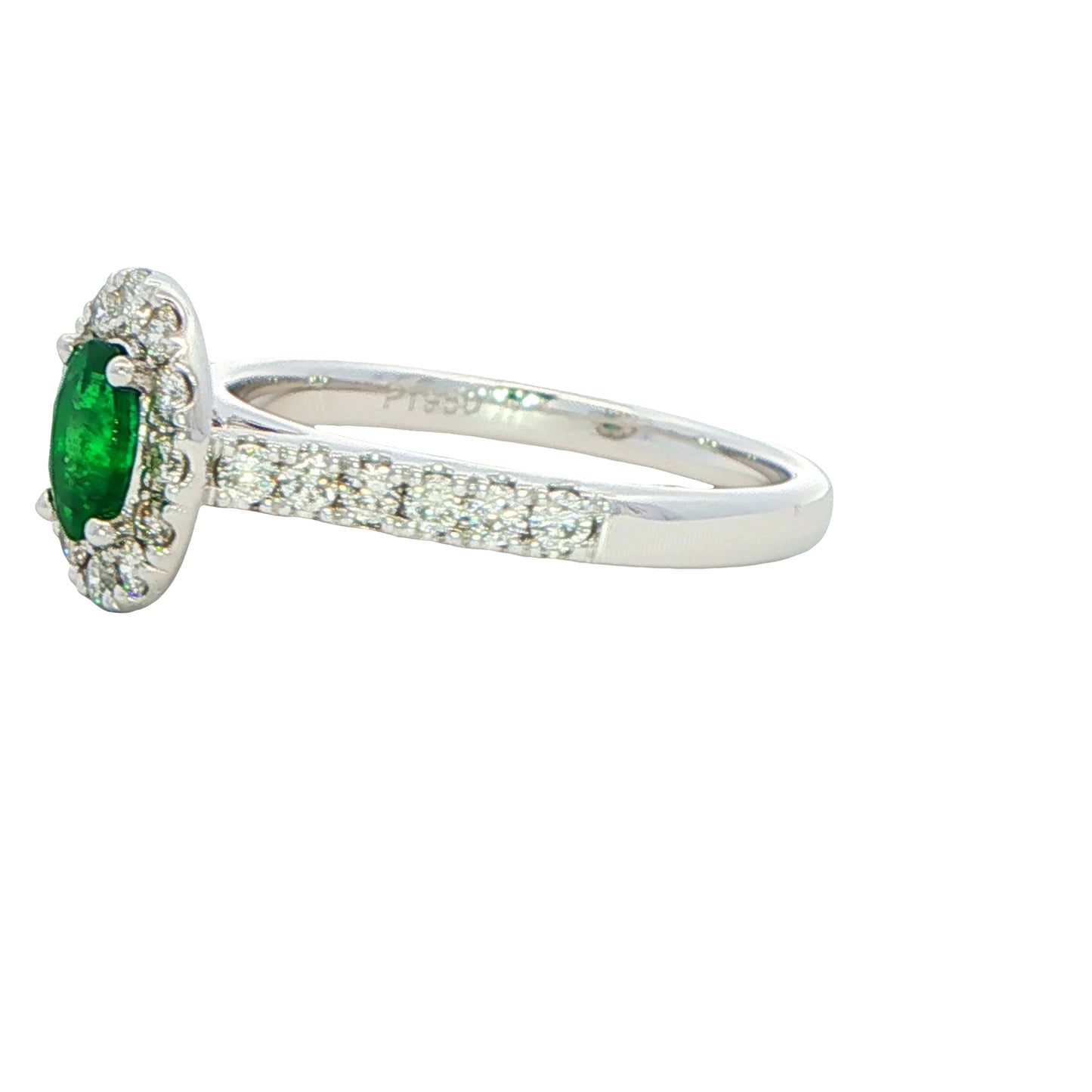 Emerald and round Brilliant Cut diamond halo style ring Gardiner Brothers