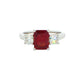 Octagonal shaped ruby with round brilliant cut diamond 3 stone ring Gardiner Brothers
