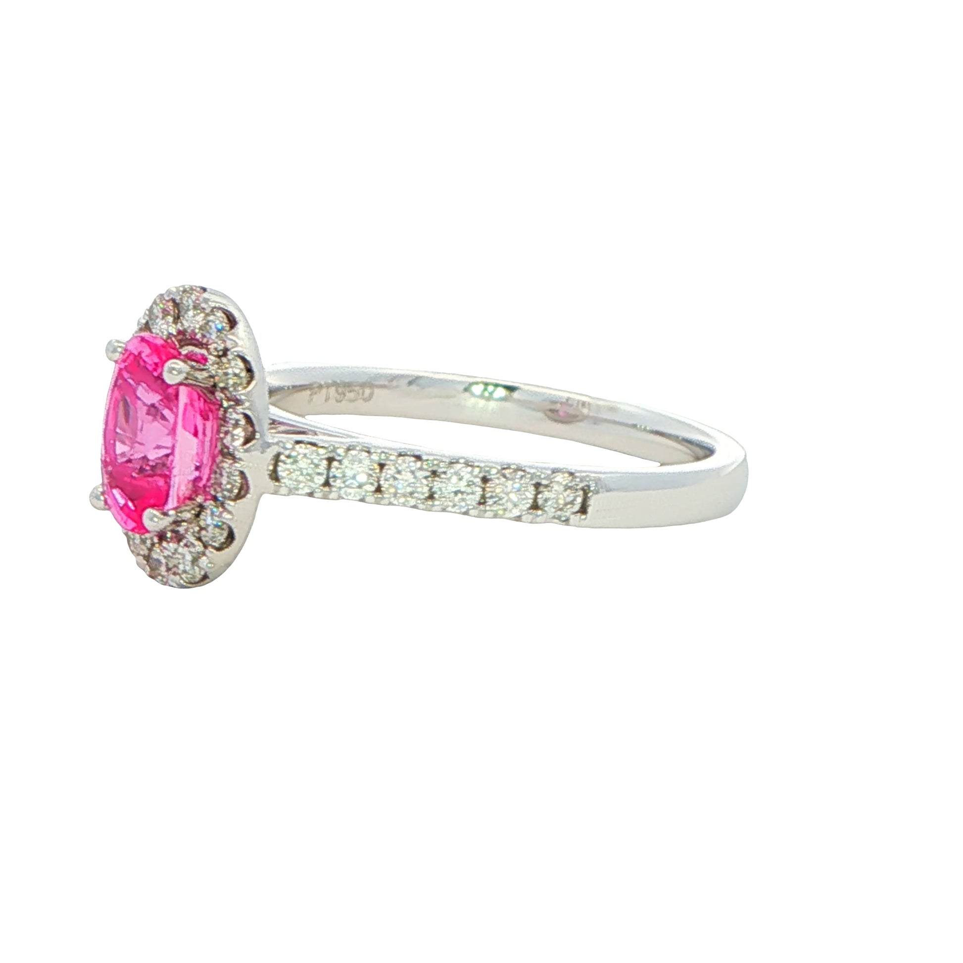 Pink Sapphire and diamond halo style ring Gardiner Brothers