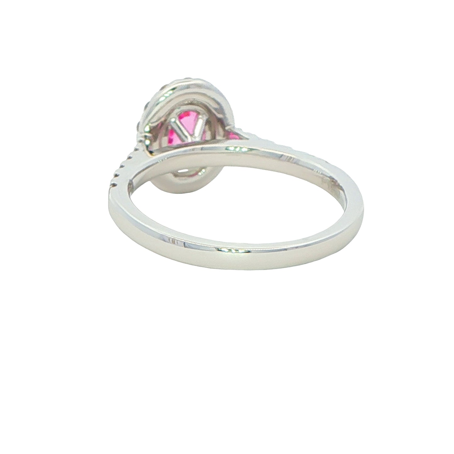 Pink Sapphire and diamond halo style ring Gardiner Brothers