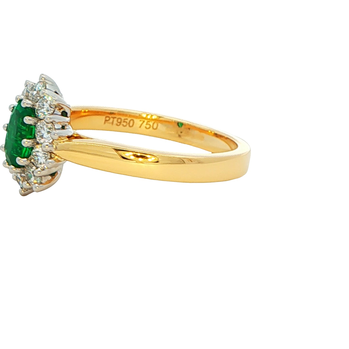 Emerald AND ROUND BRILLIANT CUT DIAMOND CLUSTER STYLE RING Gardiner Brothers