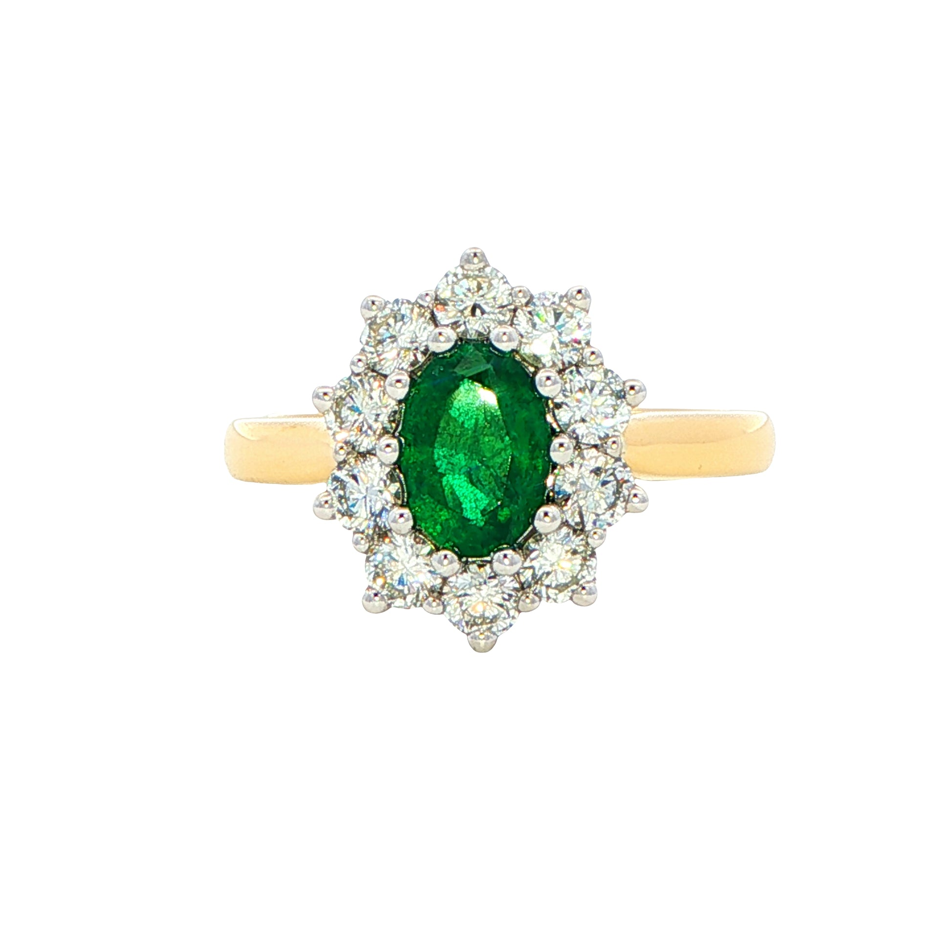 Emerald AND ROUND BRILLIANT CUT DIAMOND CLUSTER STYLE RING Gardiner Brothers