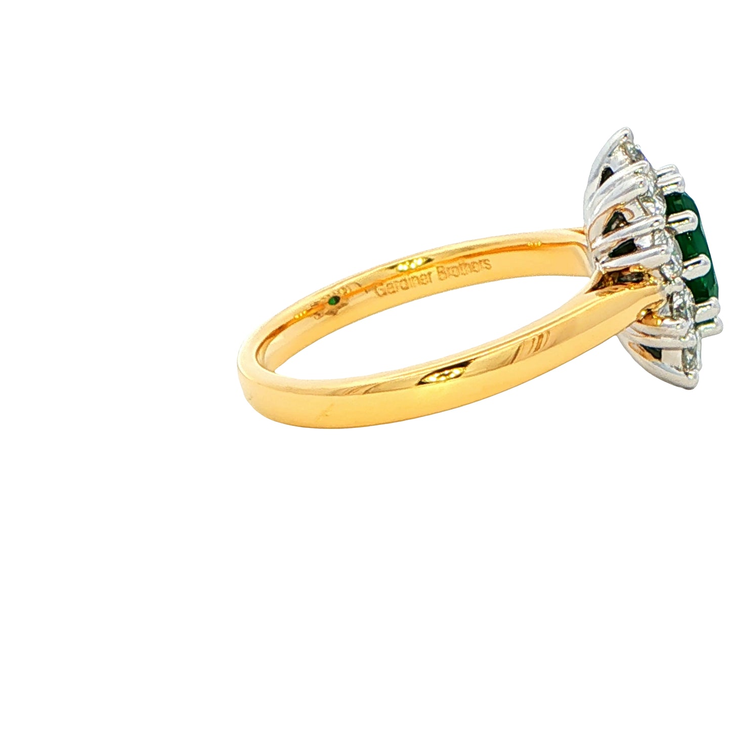 Emerald AND ROUND BRILLIANT CUT DIAMOND CLUSTER STYLE RING Gardiner Brothers