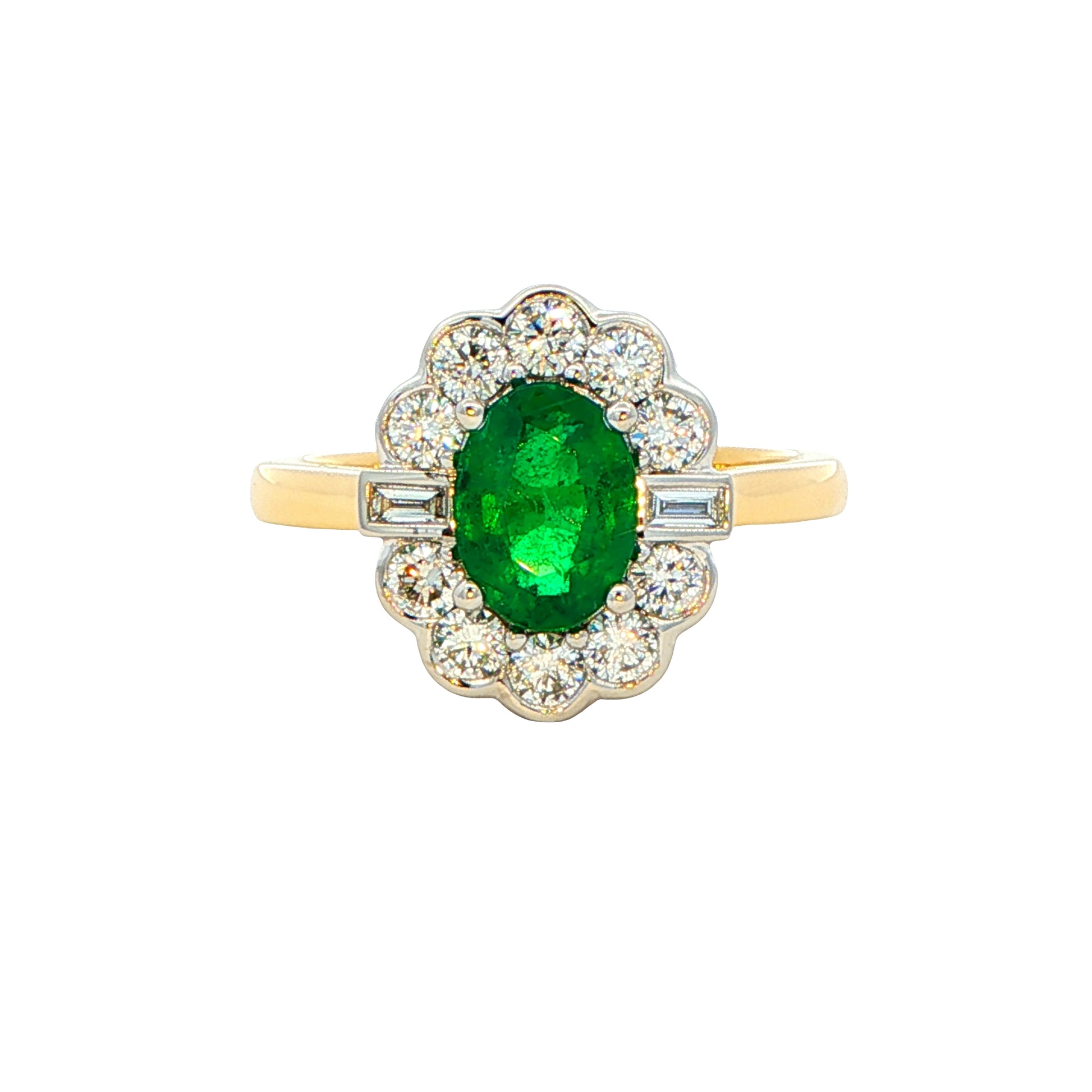Oval emerald and Diamond Fancy Cluster Style Ring Gardiner Brothers