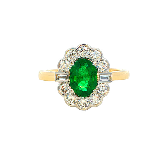 Oval emerald and Diamond Fancy Cluster Style Ring Gardiner Brothers