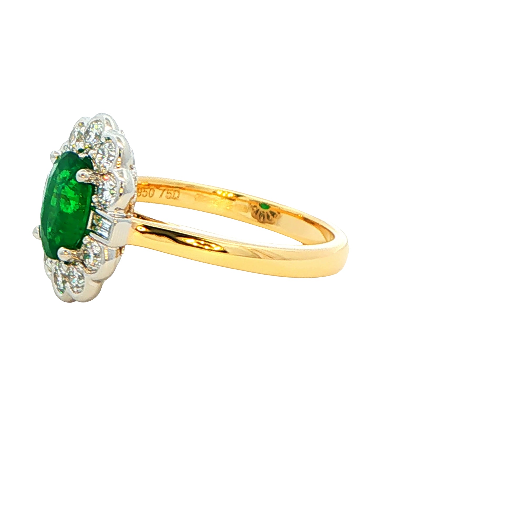 Oval emerald and Diamond Fancy Cluster Style Ring Gardiner Brothers
