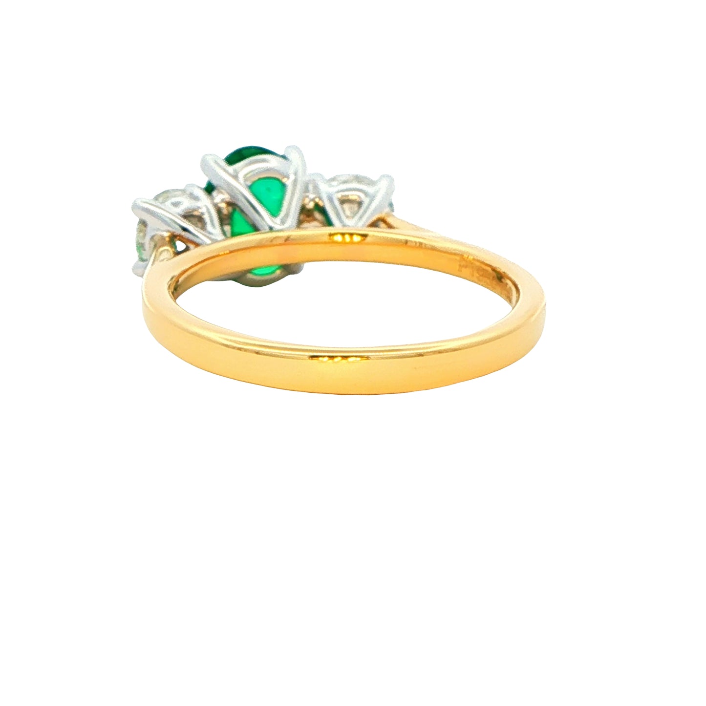 Oval Emerald and Round Brilliant Cut Diamond 3 Stone Ring Gardiner Brothers