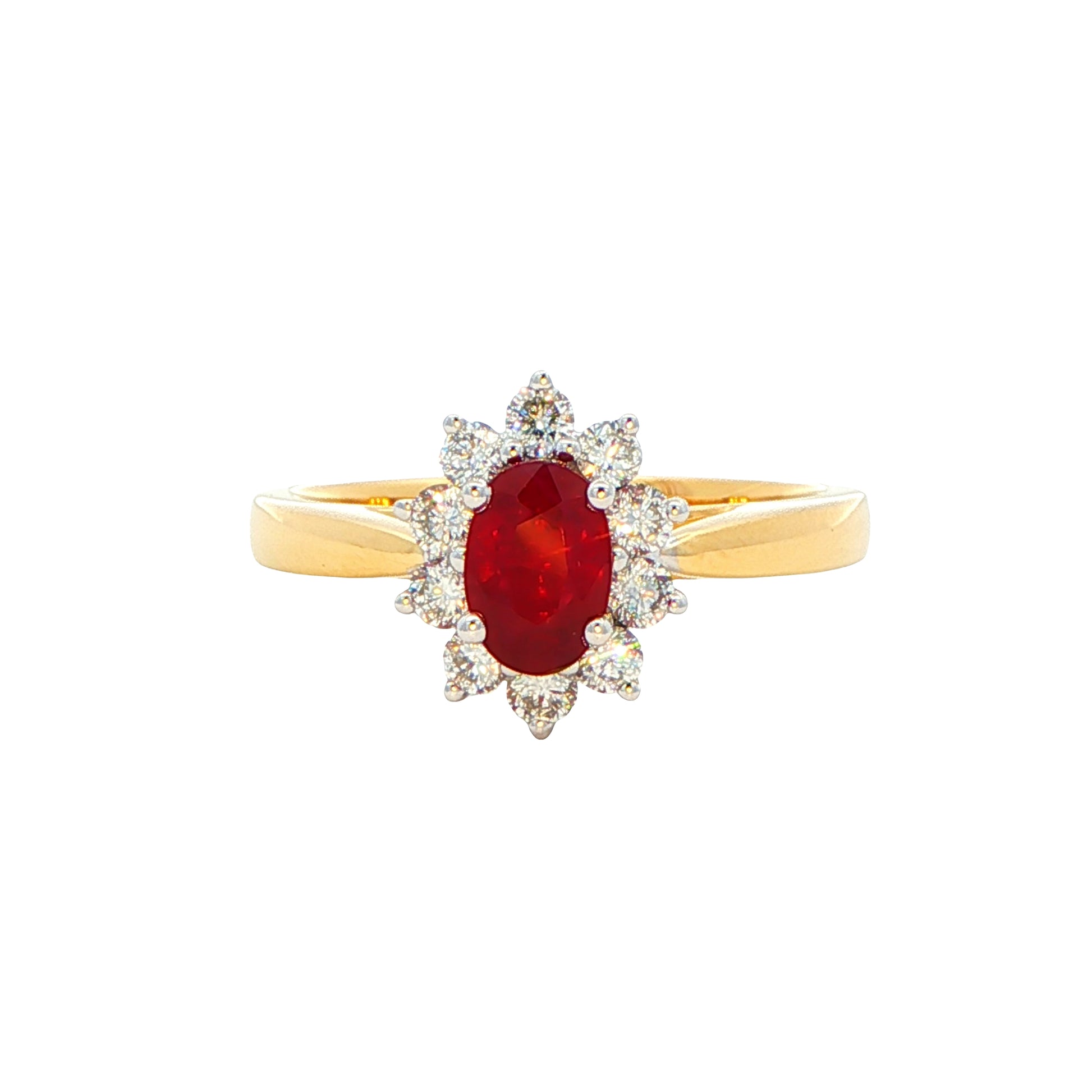 Oval Ruby and round brilliant Diamond Cluster Ring gardiner-brothers