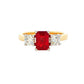 Octagonal Ruby and round brilliant cut diamond 3 stone ring Gardiner Brothers