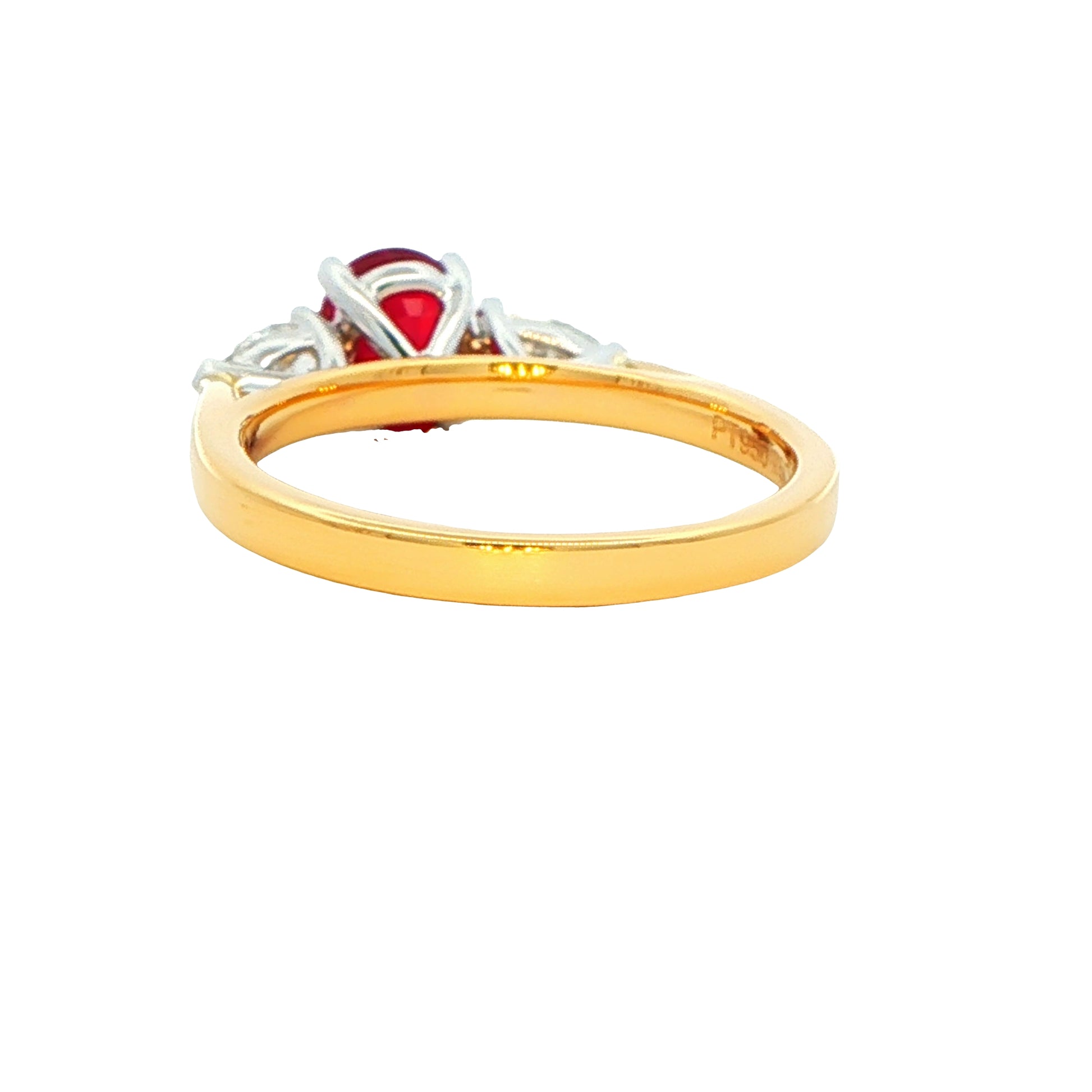 Oval Ruby and pear shaped diamond 3 stone ring Gardiner Brothers